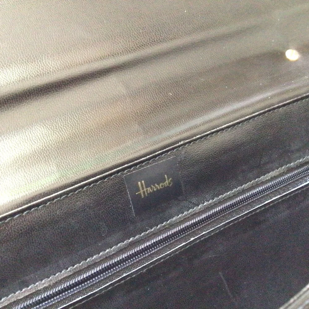 Harrods All Leather Attaché Briefcase Messenger Black